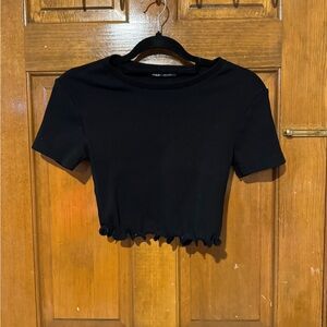 Zara Black Ruffle Edge Crop Top